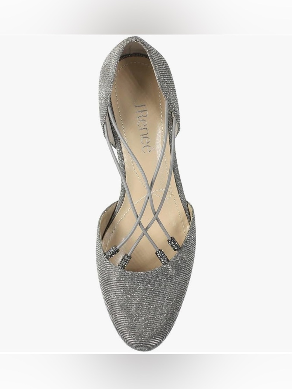J.Renee Silver Glitter Charlotte Flat with Crisscross Straps